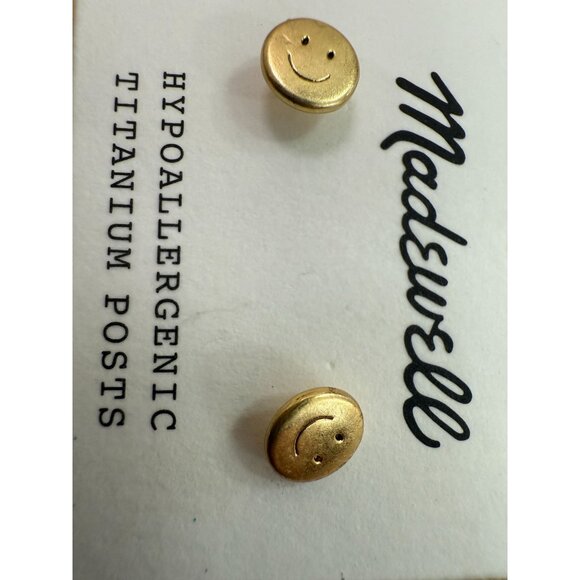 Madewell Hypoallergenic Titanium Posts Recycled Metals Smiley Face Stud Earrings - Picture 6 of 7